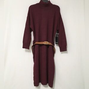 Jones New York Petite Size PXL Bordeaux Turtleneck Sweater Dress with Belt